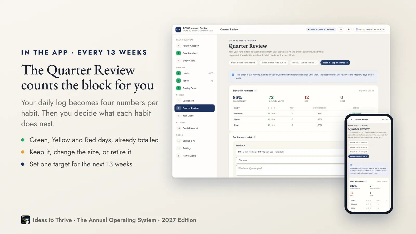 The Quarter Review screen in the app