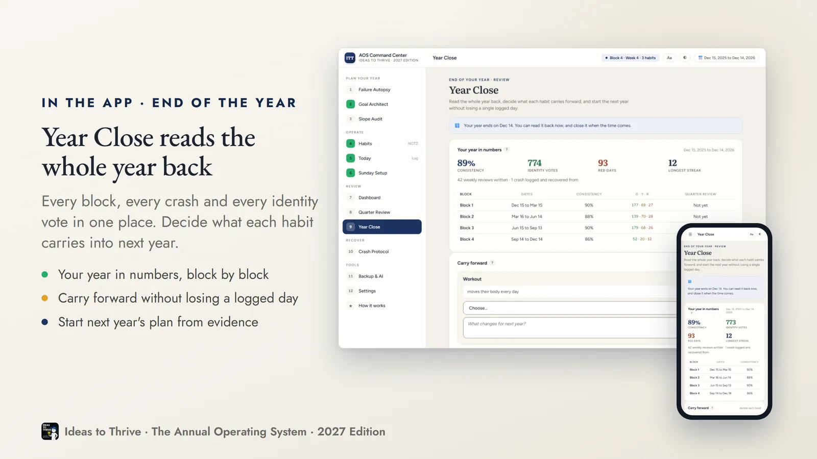 The Year Close screen in the app
