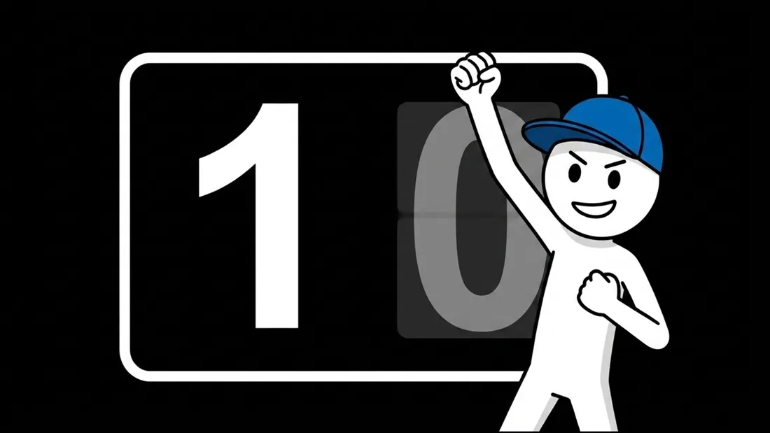 Illustrated character raising a fist beside a day counter flipping from zero to one